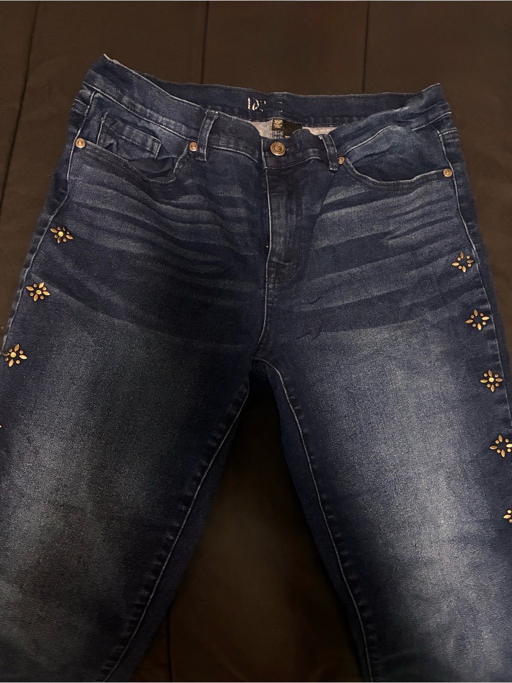 Women's Dark Blue Jeans with Side Stud Embellishments